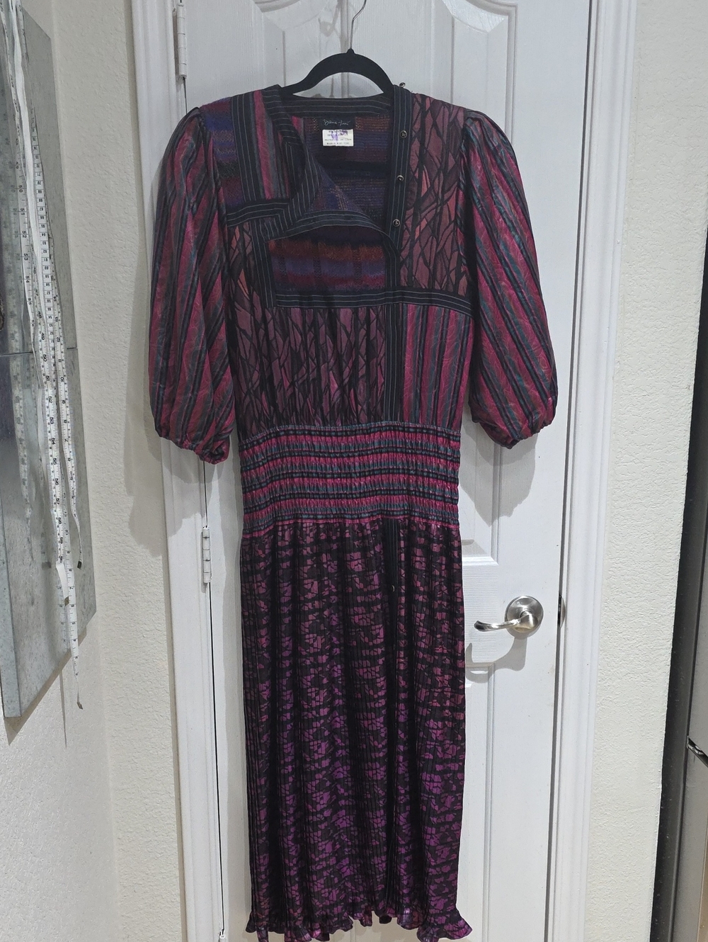 Diane Freis Vintage 80's Purple Patterned Maxi Dress Size L